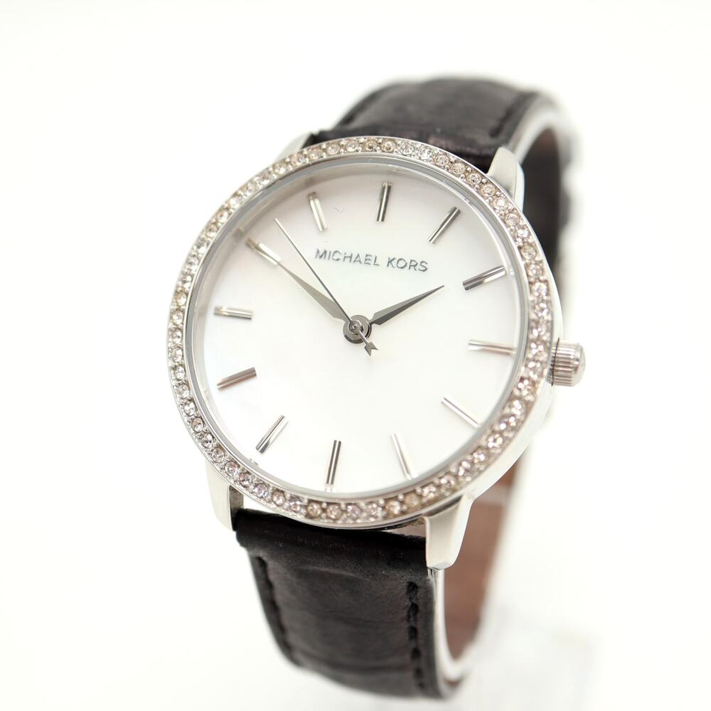 Michael Kors Parker MOP 35mm Womens Watch Black Leather MK2176 w New Battery